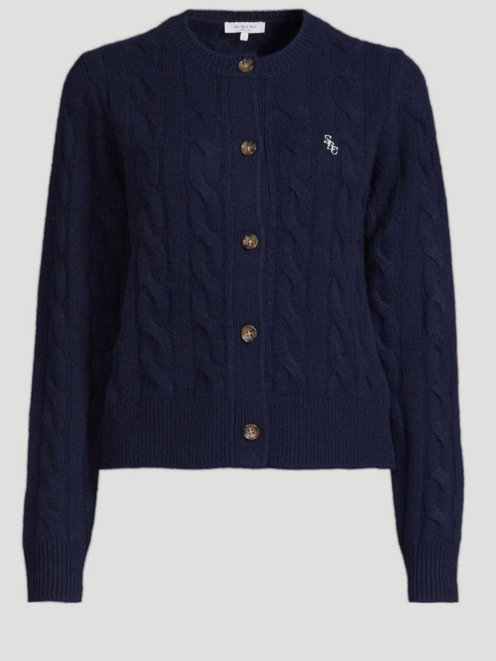 Sporty & Rich Cashmere Wool Blend Navy Cable-Knit Cardigan Size XS
